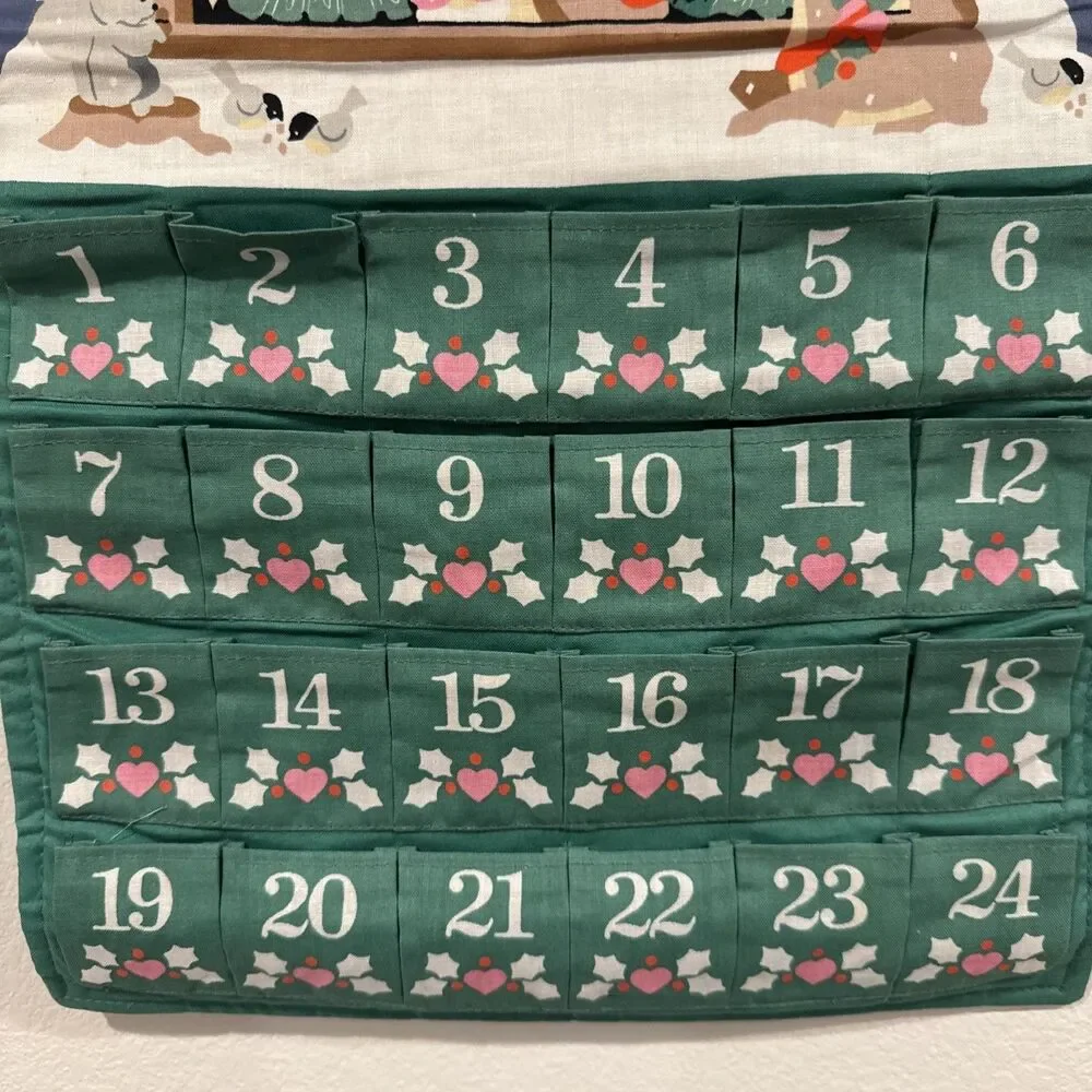 Vtg 1980s Avon Advent Calendar Fabric Pockets Countdown to Christmas No Mouse